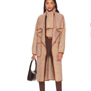 BNWT - JOIE CHANTAL BROWN CHECKERED WOOL COAT AND SCARF - MEDIUM